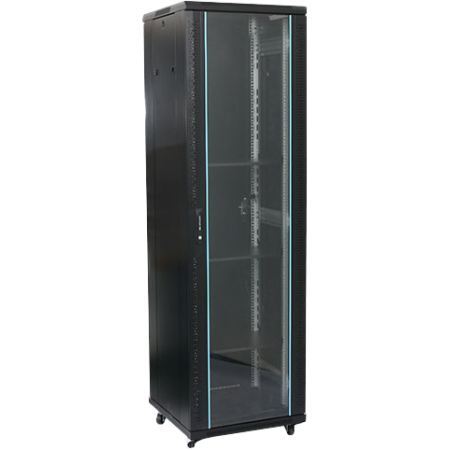 Baie serveur 19" 42U 600x800 Vitré avec bordure en arc perforé type nid d'abeille.