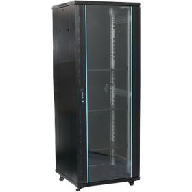 Baie serveur 19" 22U 600x800 Vitré avec bordure en arc perforé type nid d'abeille-Noir.